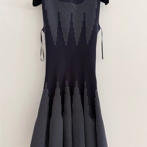 Alaïa Black Knit Drop-Stripe Fit-and-Flare Dress